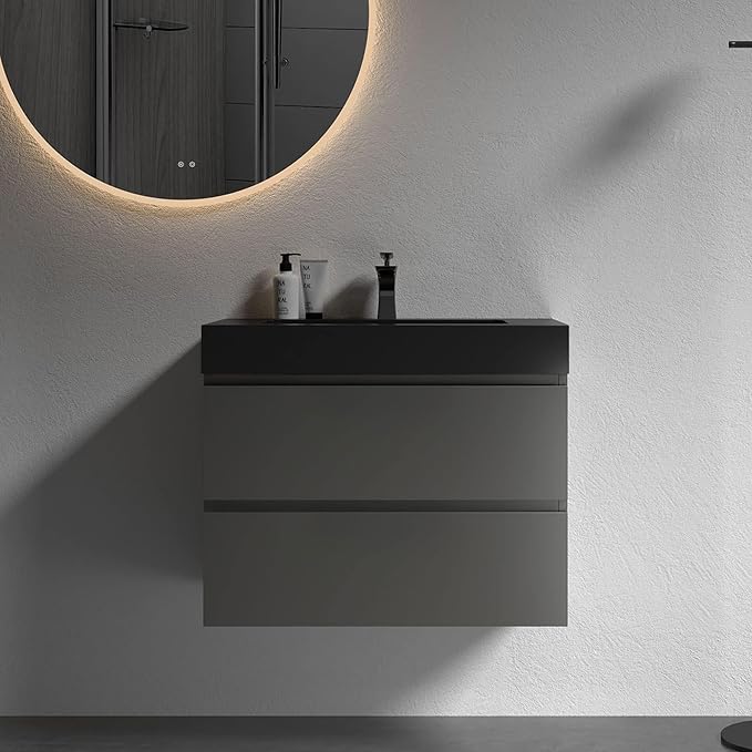 Alice 36 Inch Vanity with Overflow, Large Storage Wall Mounted Floating Vanity by BLUHOUZZ