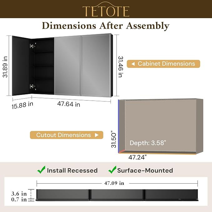 TETOTE 48 x 32 Bathroom Vanity Mirror Cabinet - Image 2