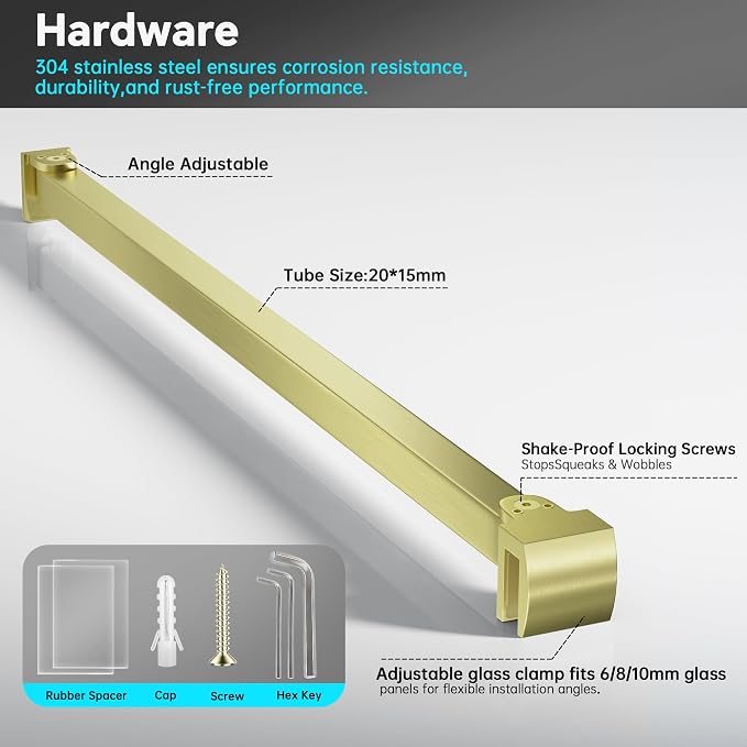 Frameless Shower Door Support Bar, Stainless Steel Wall-to-Glass Support Arm to - Image 2