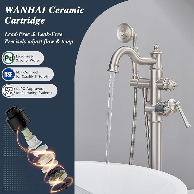 Free Standing Tub Faucet, Qinkell Classic Elegant Gooseneck Freestanding - Image 7