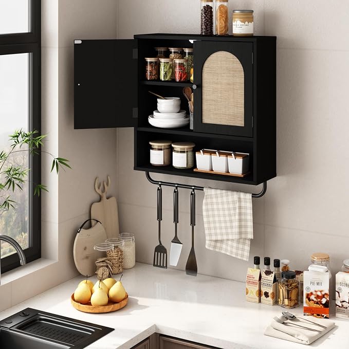 RUSTOWN Rattan Bathroom Wall Cabinet, Boho Medicine Cabinet - Image 7