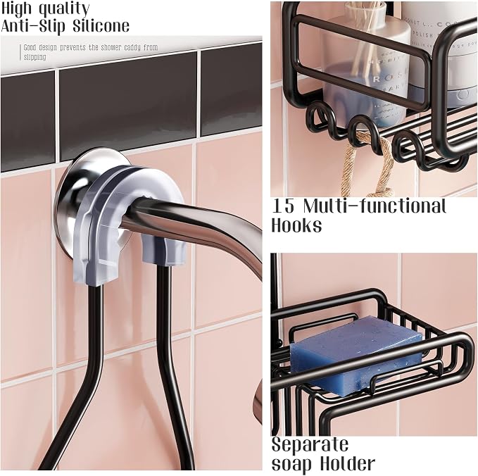 Shower Caddy Hanging Bathroom Organizer: Over Head Adjustable Rack - Image 5