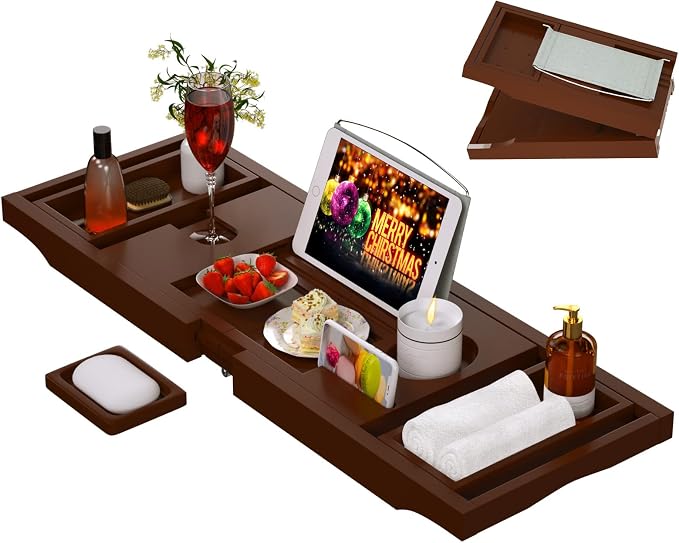 Bathtub Caddy Tray for Tub, Foldable Bamboo Bath Table Tray - Image 9