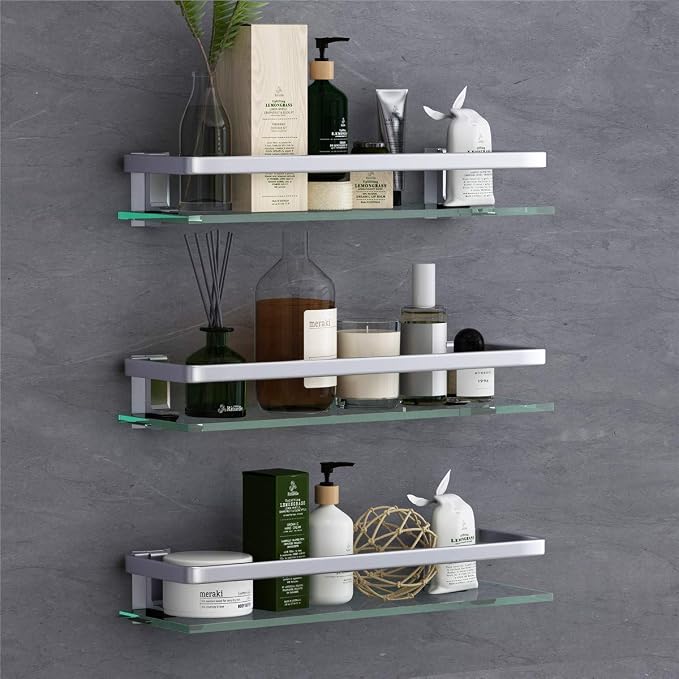 VOLPONE Bathroom Wall Shelf 15.7in Bathroom Glass Shelves Wall Mount Glass by VOLPONE