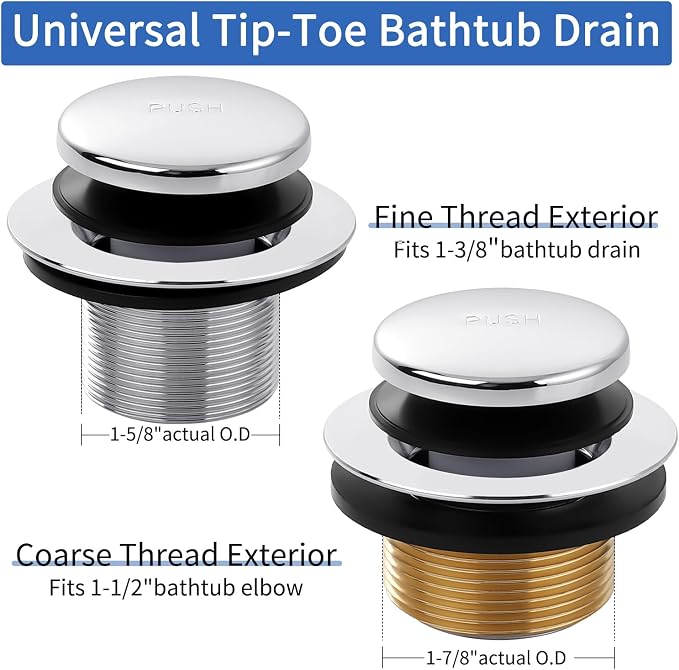 Chrome Bathtub Drain Tip-Toe Tub Trim Set - Image 2