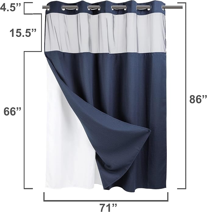 River Dream Heavyweight No Hooks Required Dotted Waffle Weave Shower Curtain - Image 8