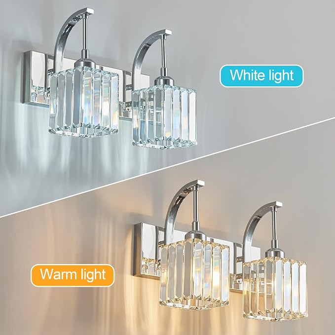 Crystal Vanity Lights 2-Light Chrome Wall Lamp Modern Crystal Bathroom Light - Image 2