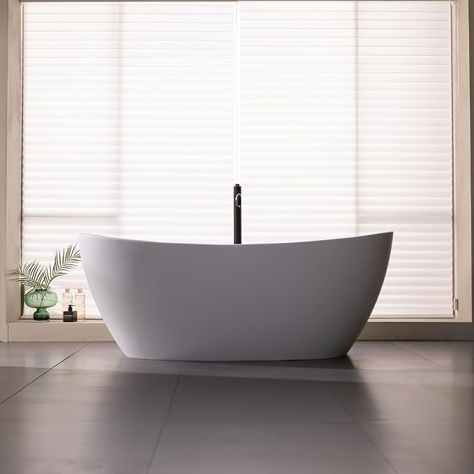 73'' High-back Freestanding Solid Surface Resin Stone Bathtub, Freestanding Tub - Image 4