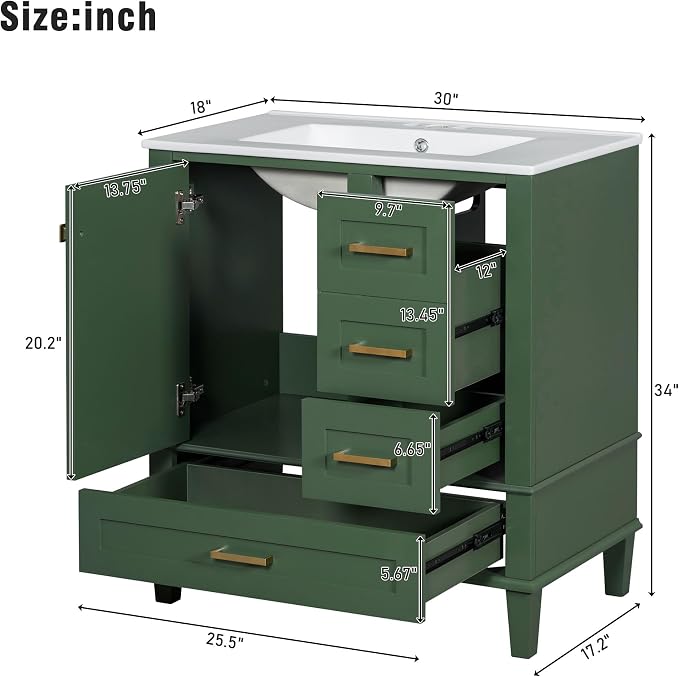 Bathroom Vanity Cabinet Sink 30”, Single Sink Top Combo Set - Image 2