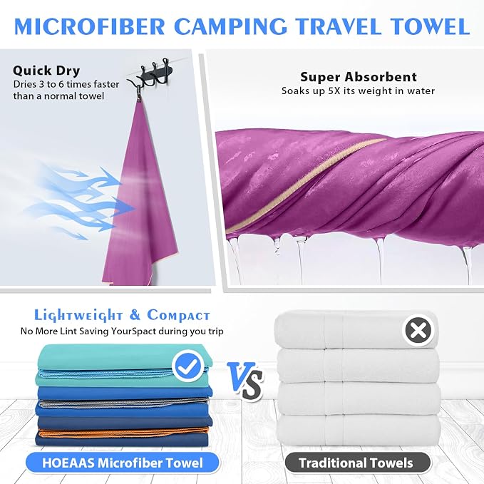HOEAAS 2 Pack Microfiber Camping Towels, Quick Dry Towel, Super Absorbent Ultra - Image 4