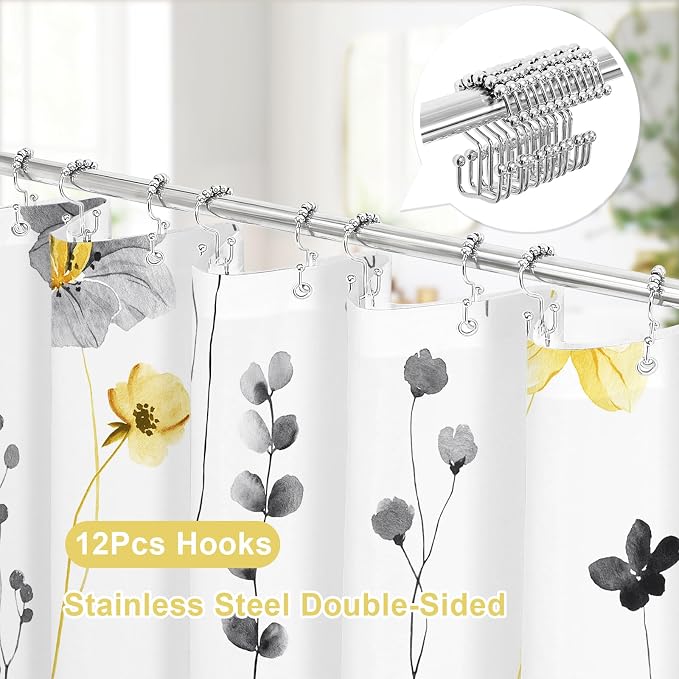 Gibelle 3 in 1 Shower Curtain Set, Waterproof Fabric Bathroom Curtain 72x72 - Image 3