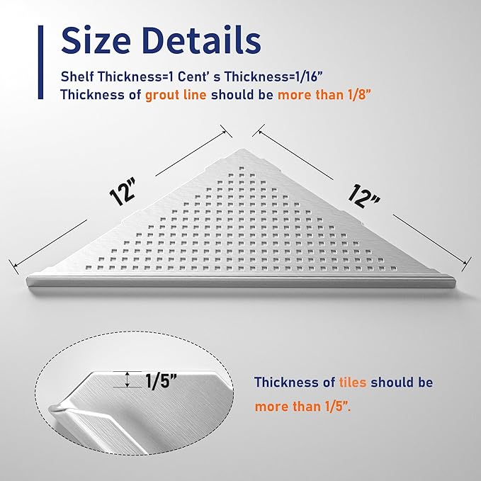 Corner Shower Shelf, 304 Stainless Steel 12" Brushed Recessed Bathroom Shelf - Image 5