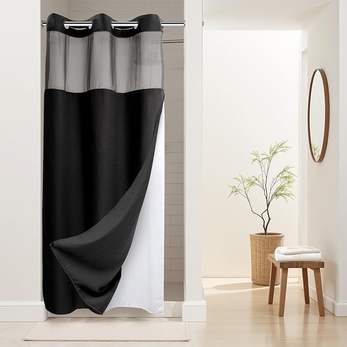 River Dream Stall Heavyweight No Hooks Required Dotted Waffle Weave Shower by RiverDream