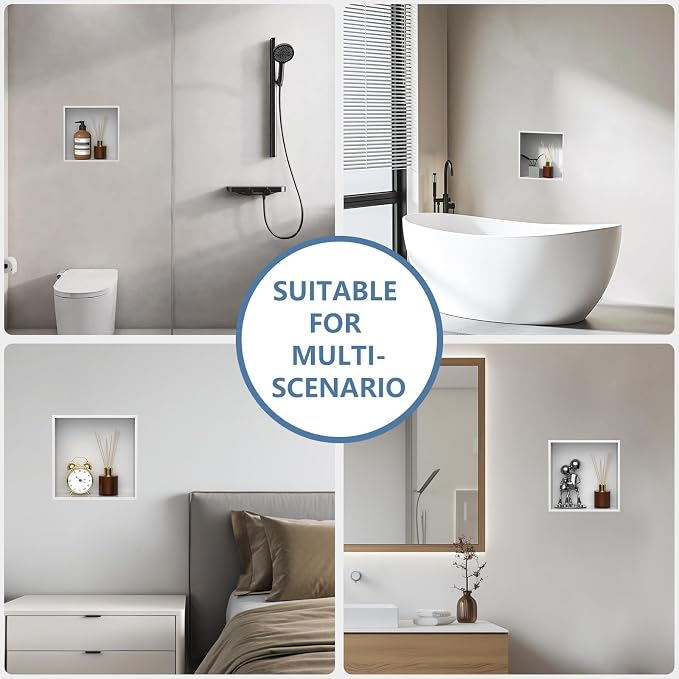 Homevacious 12“ x 12" x 4" Stainless Steel Shower Niche No Tile Needed White - Image 7