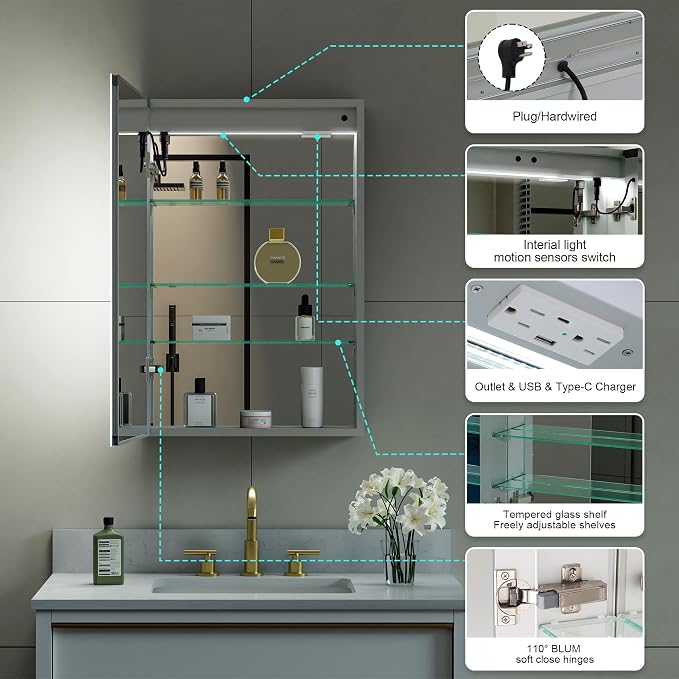 WELLFOR 20" X 30" LED Medicine Cabinet - Image 6