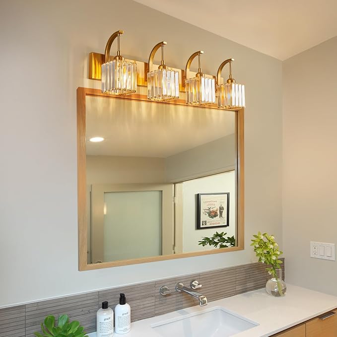 Crystal Vanity Lights 4-Light Gold Bathroom Vanity Lights Modern Crystal - Image 7