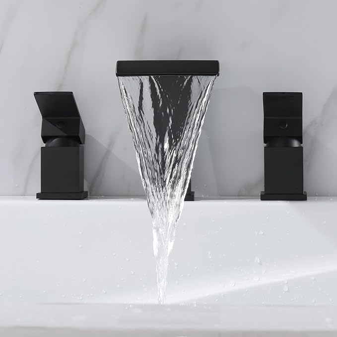 Roman Tub Faucet Two Handle Waterfall Spout Matte Black 3 Hole Bathtub Faucet - Image 8