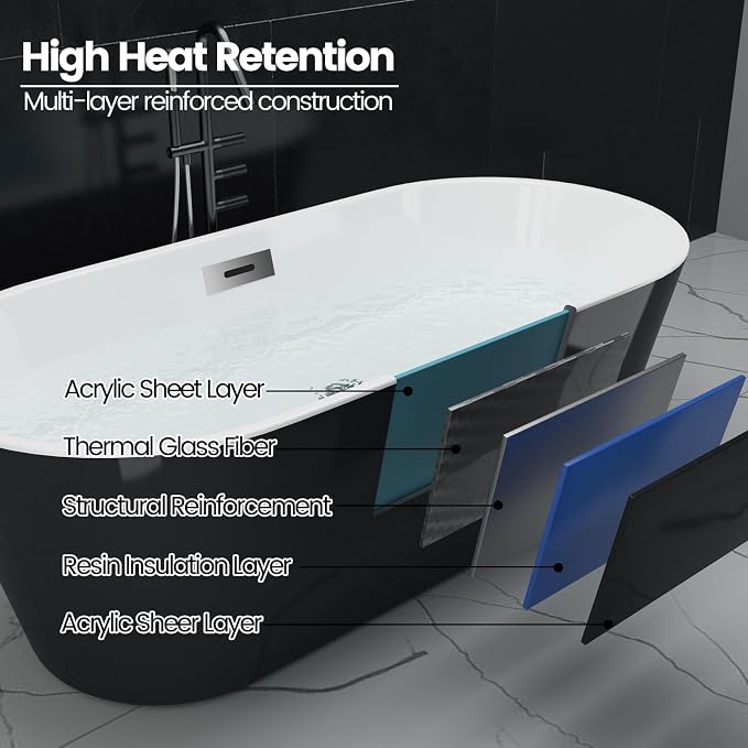 67" Freestanding Acrylic Bathtub, Modern Soaking Tub - Image 5