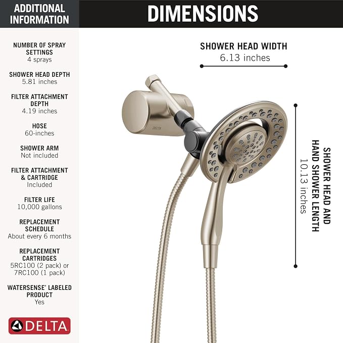 Delta 4-Setting In2ition 2-in-1 Dual Shower Head - Image 7