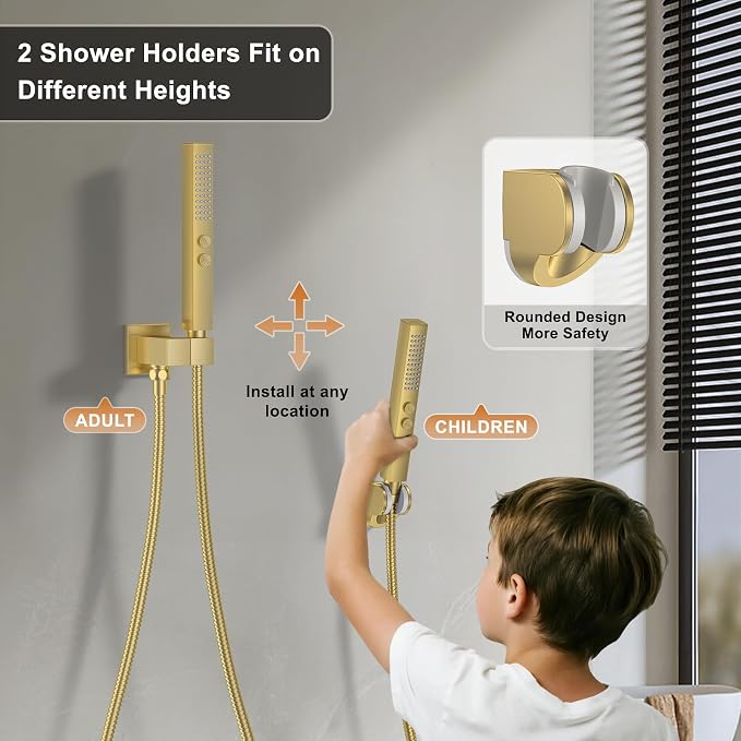 Shower Faucet Set, Wall Mounted Rainfall Shower System 12"+ 6" Dual Shower Head - Image 5