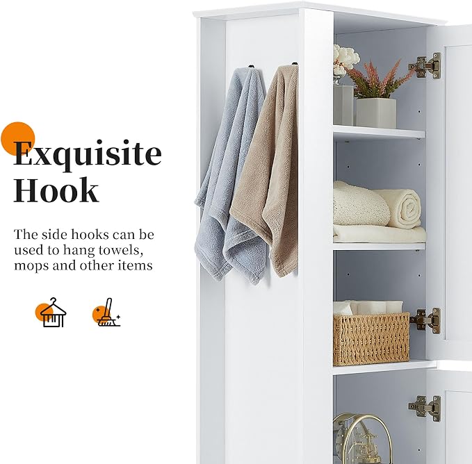 Tall Narrow Storage Cabinet, Wood White Storage Cabinet - Image 6