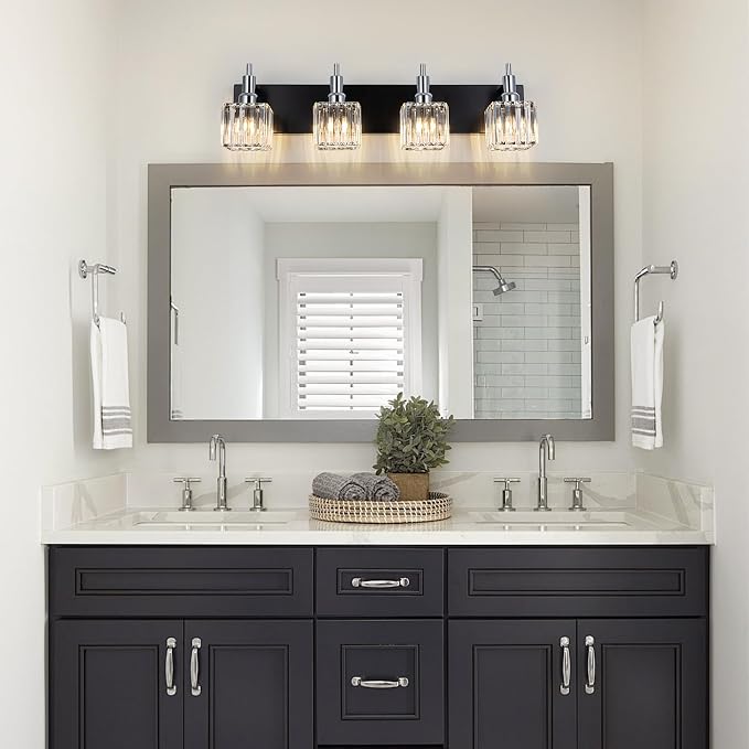 Black Chrome Bathroom Vanity Lights, Modern 4 Lights Crystal Bathroom Lighting - Image 5