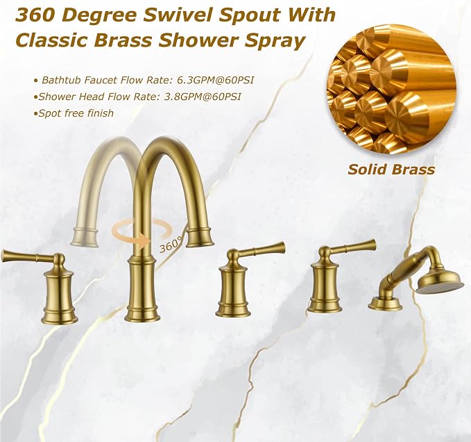 Roman Tub Faucet with Hand Shower, Antique Tub Shower Faucet Set with Valve - Image 5