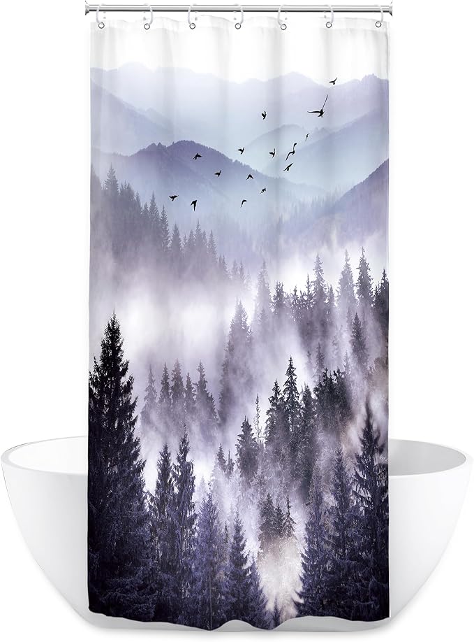 Riyidecor Stall Half Small Rv Shower Curtain 36Wx72H Inch Purple Mountain Camp - Image 7