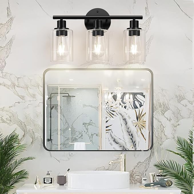3-Light Bathroom Light Fixtures, 17.23" Black Modern Vanity Lights - Image 6