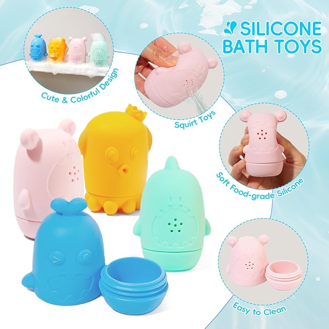 Baby Bath Toys for Kids Ages 1-3, Silicone Bath Toy and Bath Boats Spoons - Image 3