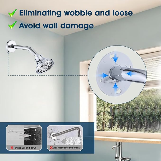 8 Inch Shower Arm with Flange and Stabilizer Bracket, Wall Mounted Shower Pipe - Image 2