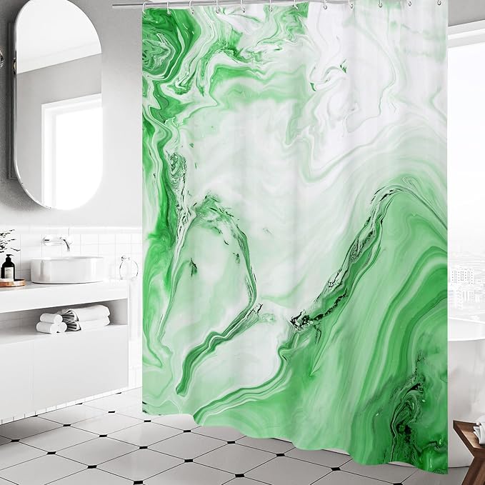 MitoVilla Emerald Green Marble Shower Curtain, Modern Ombre Fabric Cloth Shower - Image 2