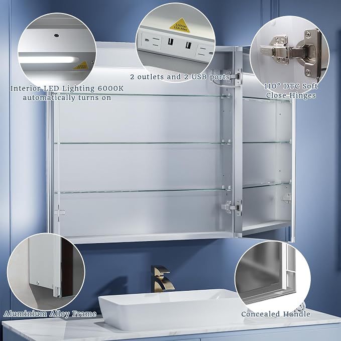 ExBrite LED Lighted Bathroom Medicine Cabinet - Image 6