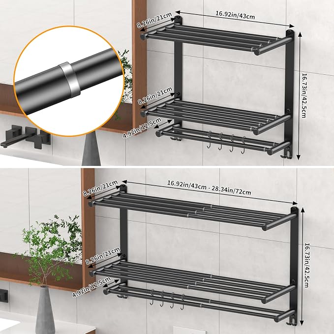 Adjustable 16.9–28" Matte Black Towel Rack - Image 4