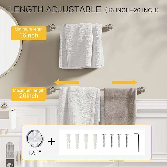 BESy Adjustable 16 to 26 Inch Bath Towel Bar Rack - Image 5