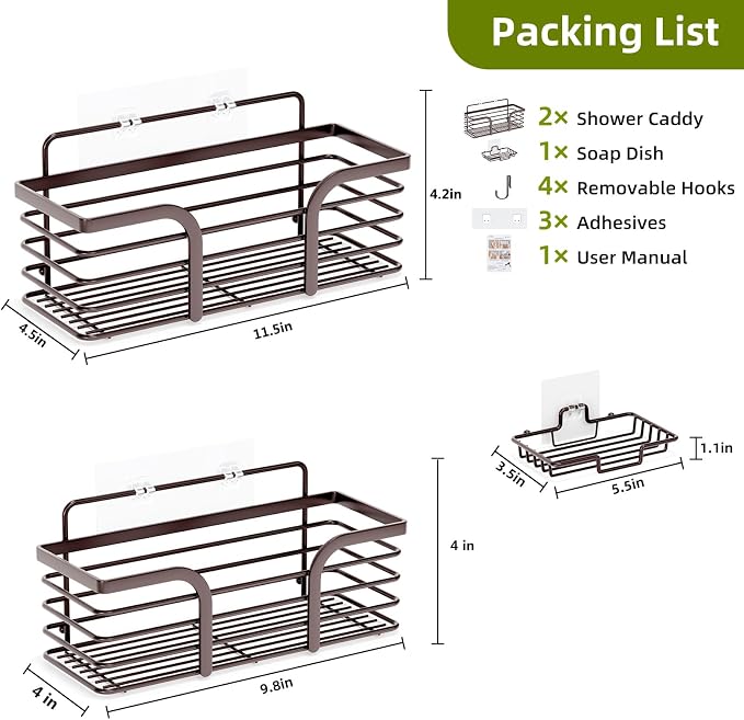 Yougai Shower Caddy 3 Pack, No Drilling Stainless Steel Hanging Shower - Image 2