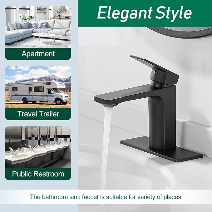 VOTON Matte Black Bathroom Faucet 1 Hole, Single Handle Bathroom Sink Faucets - Image 4