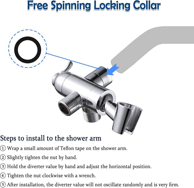 Shower Arm Diverter with Handshower Mount, G1/2 Brass 3 Way Shower Diverter - Image 8