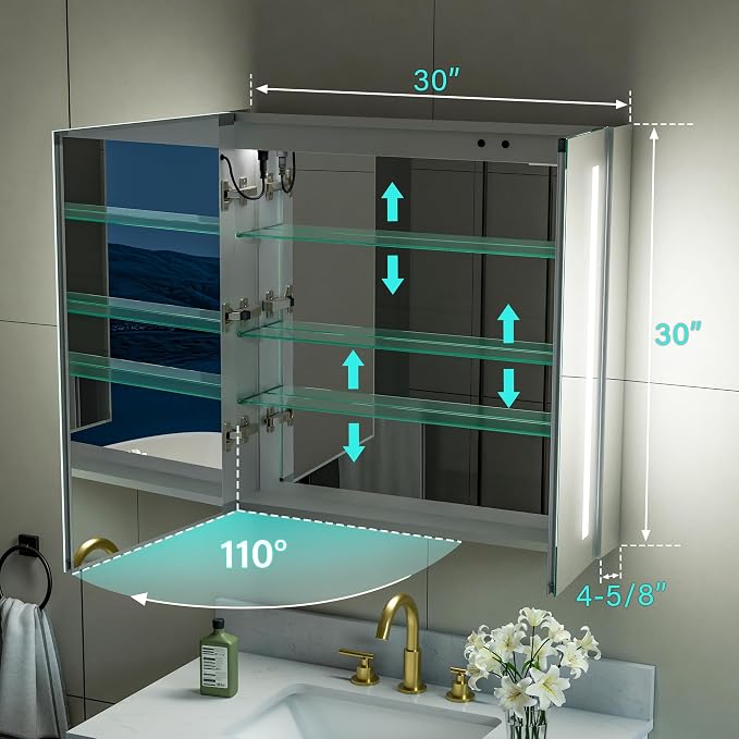 WELLFOR 30" X 30" LED Medicine Cabinet - Image 2