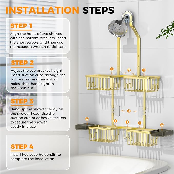 REINHARDT Aluminum Shower Caddy Hanging Adjustable Shower Caddy, Rustproof - Image 8