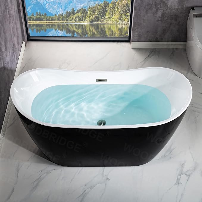 WOODBRIDGE 59" Acrylic Freestanding Bathtub Contemporary Soaking Tub, BTA1816-BN - Image 4