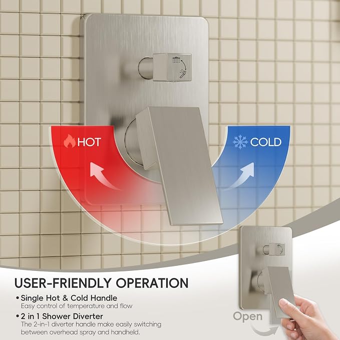Brushed Nickel Shower System, Shower Faucet Set - Image 7