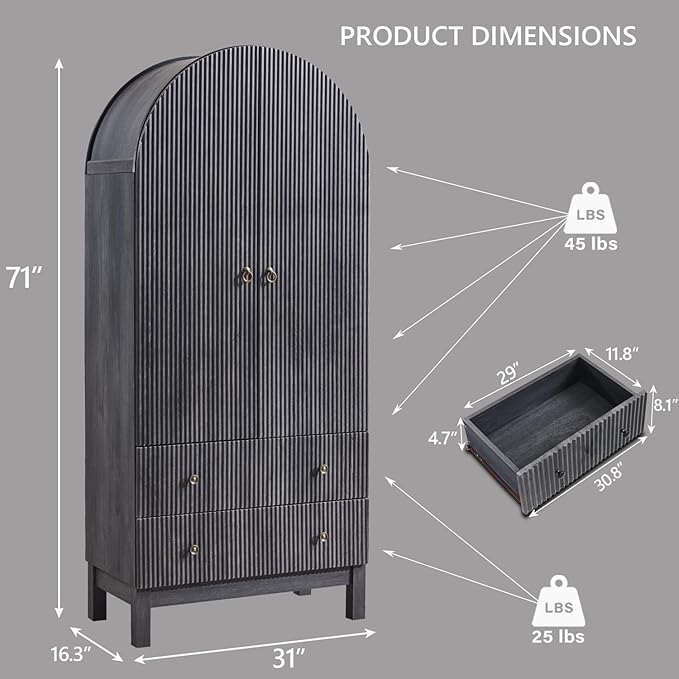 71" Tall Arched Pantry Cabinet, Fluted Kitchen Storage Cabinet - Image 2