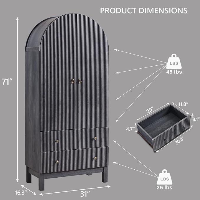 71" Tall Arched Bathroom Storage Cabinet, Modern Fluted Cabinet Storage - Image 2