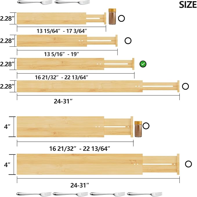 BAMEOS Drawer Dividers kitchen Organization Bamboo Utensil Organizers - Image 2