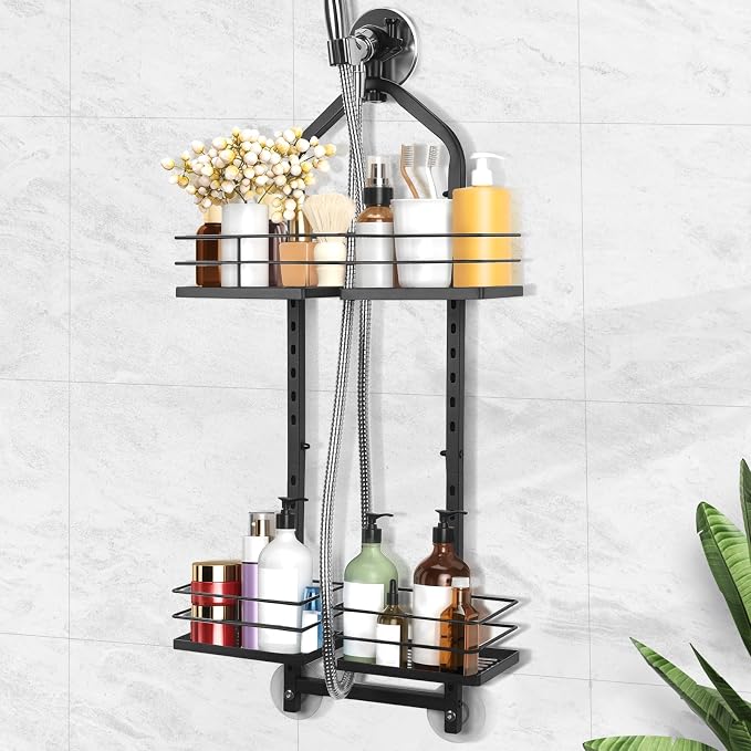 Shower Caddy Hanging for Handheld Showerheads Adjustable Height Extra Long by Aquohola