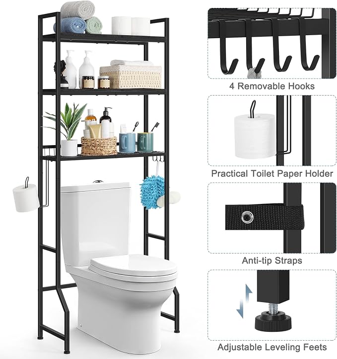 Over The Toilet Storage Over Toilet Rack Bathroom Organizer 3 Tier Toilet Shelf - Image 4