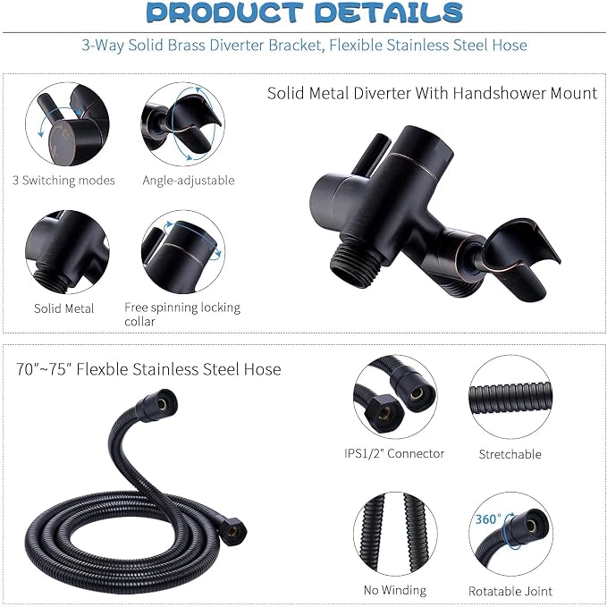 All Metal Shower Faucet Set, Dual Square Shower Head System - Image 4