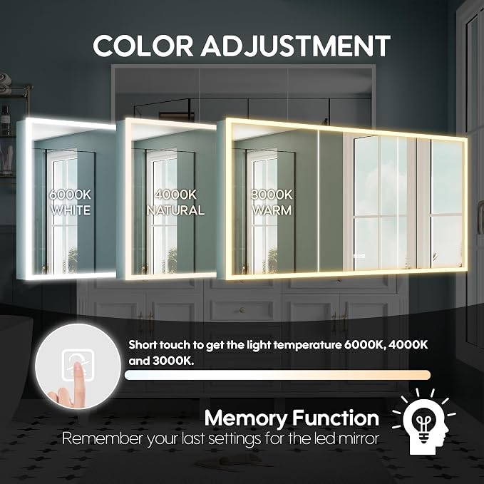 WELLFOR 60" X 30" LED Mirrored Bathroom Cabinet - Image 7