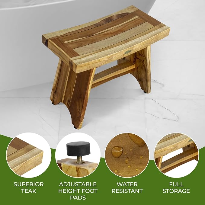 EcoDecors 24 Inch Serenity Teak Shower Bench – Waterproof Bathroom Seat | - Image 6